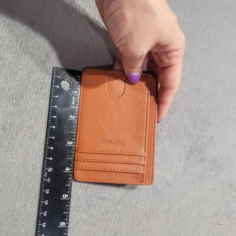 Buffway Wallet Slim Card Holder Unisex Brown Minimalist RFID Front Pocket RFID